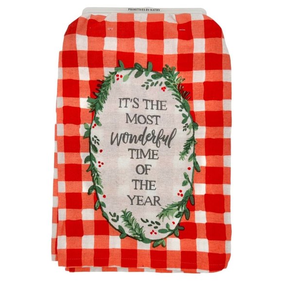 Primitives by Kathy Set Dish Towel and Ornament Red White Most Wonderful NWT - Picture 2 of 11